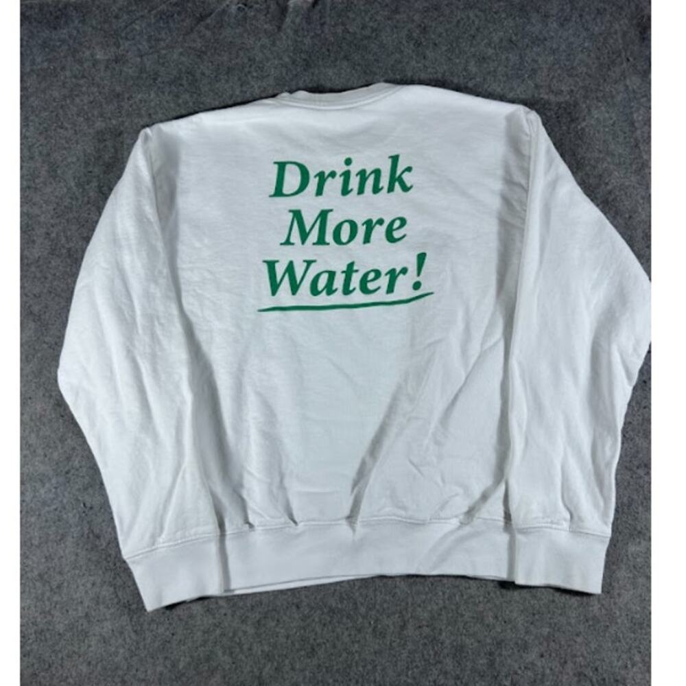 Sporty & Rich Drink More Water Crewneck Sweatshirt Mens M White SR Running Club